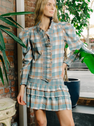 LOVE THE LABEL LONG SLEEVE ZURI TOP WIND CHIME PLAID