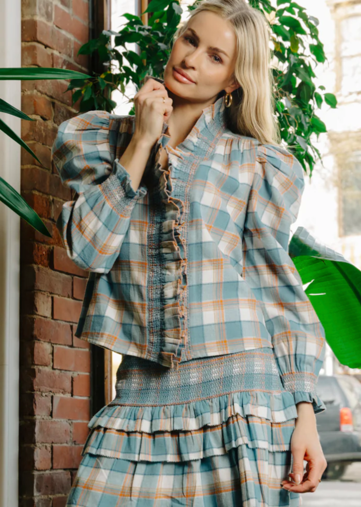 LOVE THE LABEL LONG SLEEVE ZURI TOP WIND CHIME PLAID