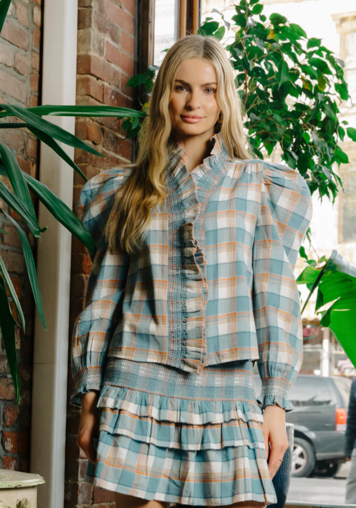 LOVE THE LABEL LONG SLEEVE ZURI TOP WIND CHIME PLAID