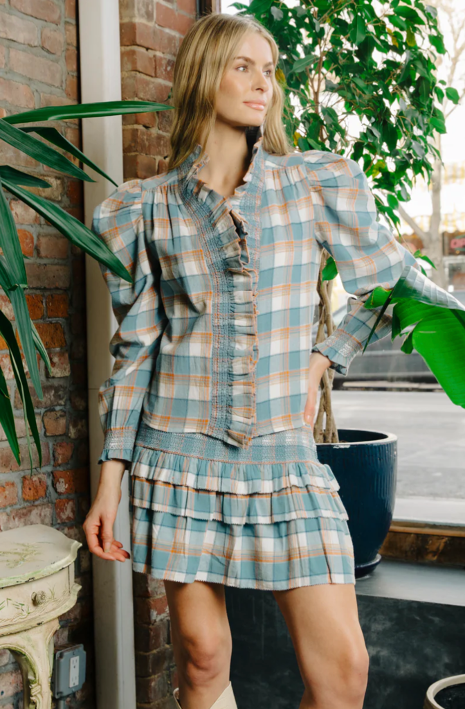 LOVE THE LABEL LONG SLEEVE ZURI TOP WIND CHIME PLAID