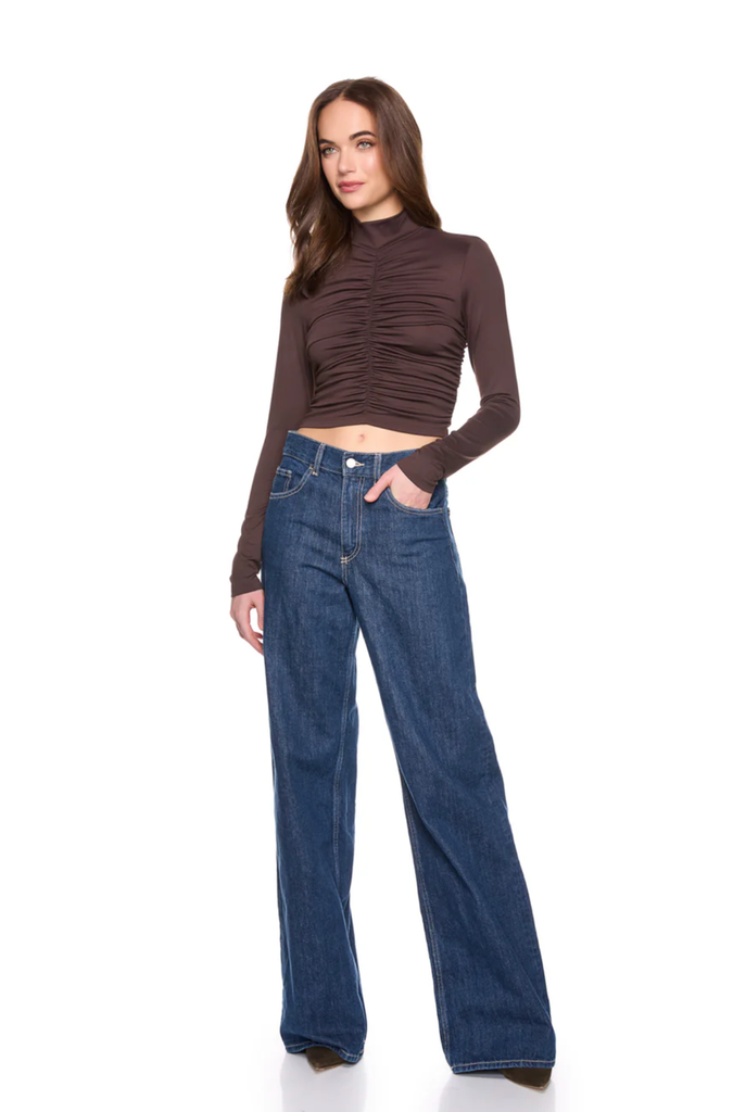 SUSANA MONACO MOCK NECK GATHERED LONG SLEEVE TOP