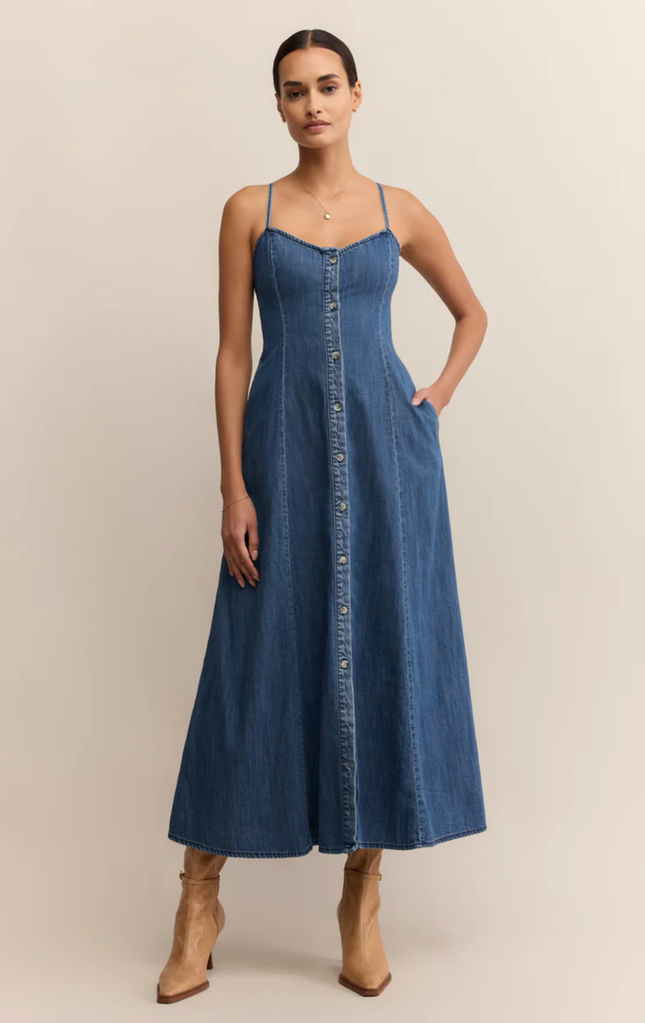 Z SUPPLY ANGEL EYES DENIM MIDI DRESS