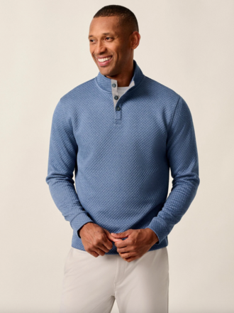 JOHNNIE-O ROCKWELLS DIAMOND-QUILTED HENLEY PULLOVER