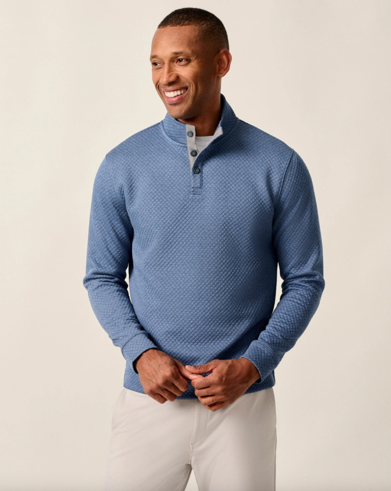 JOHNNIE-O ROCKWELLS DIAMOND-QUILTED HENLEY PULLOVER