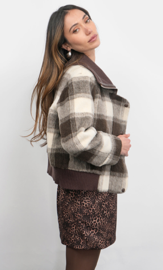 LENNOX PLAID JACKET WITH KNIT OVERSIZED COLLAR