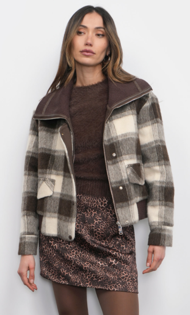 LENNOX PLAID JACKET WITH KNIT OVERSIZED COLLAR