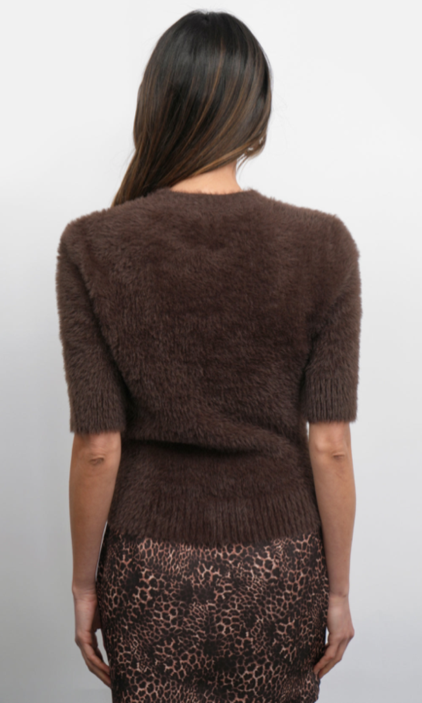 ODETTE FUZZY ELBOW SLEEVE KNIT TOP