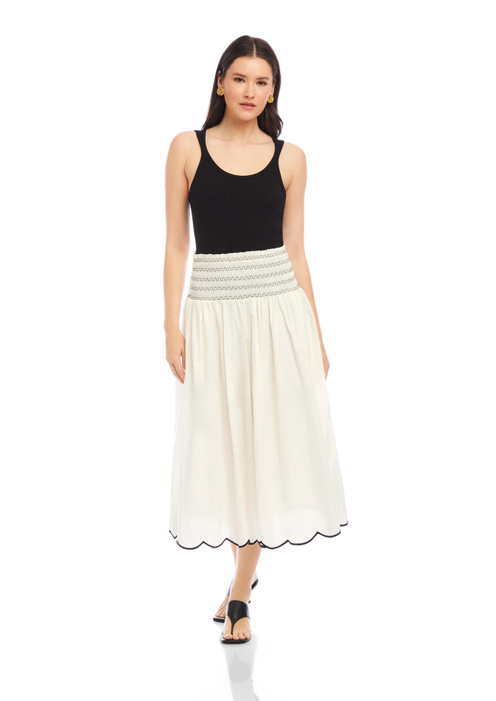 FIFTEEN TWENTY ELSA SMOCKED WAIST MIDI SKIRT