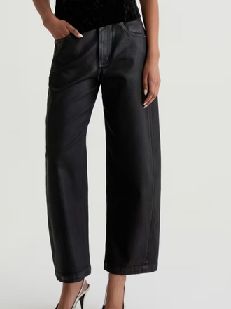 AG JEANS HATTIE CROP HI-RISE BARREL LEATHERETTE SUPER BLACK