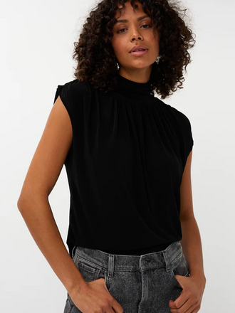 ESQUALO MOCK NECK GATHERED TOP BLACK