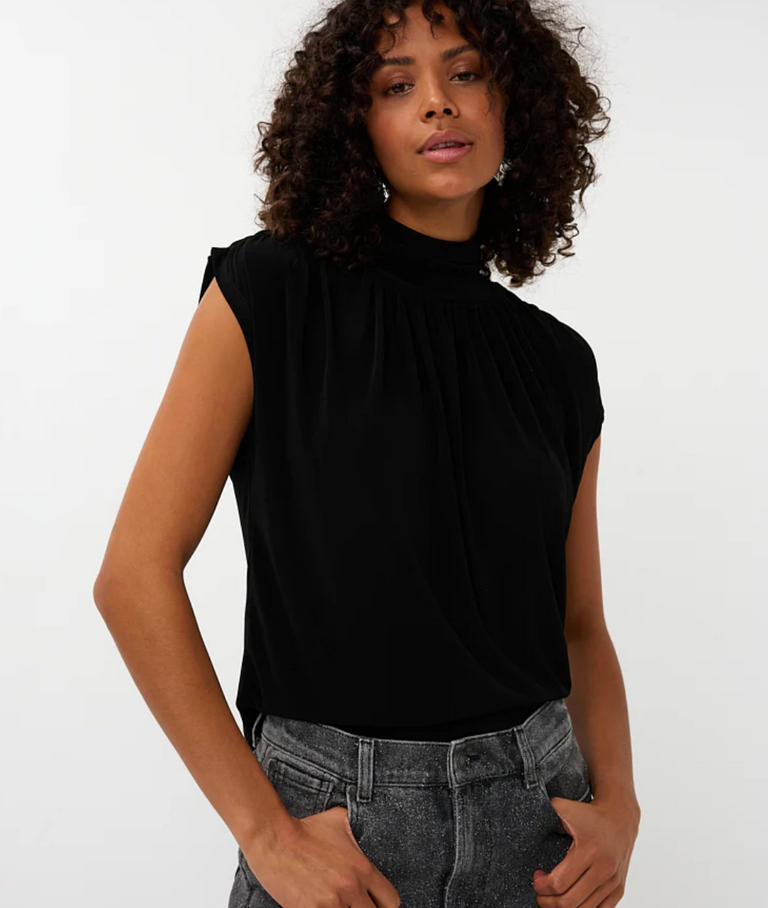 ESQUALO MOCK NECK GATHERED TOP BLACK