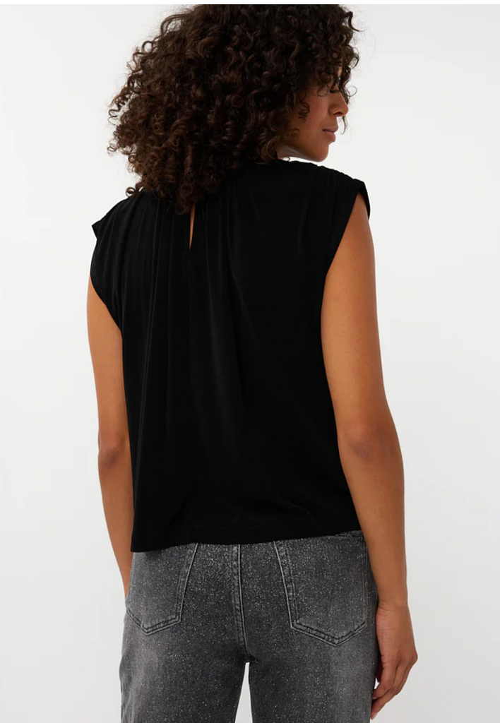 ESQUALO MOCK NECK GATHERED TOP BLACK