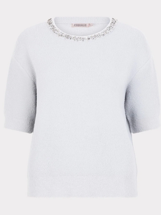ESQUALO FANCY NECK SHORT SLEEVE SWEATER OFF WHITE