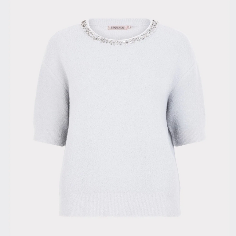 ESQUALO FANCY NECK SHORT SLEEVE SWEATER OFF WHITE