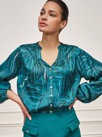ESQUALO CRYSTAL WAVES PRINT BLOUSE