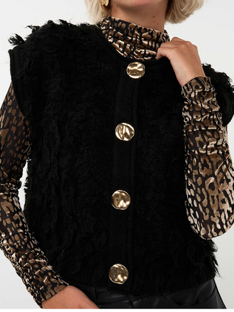 ESQUALO FRINGE CARDIGAN VEST BLACK
