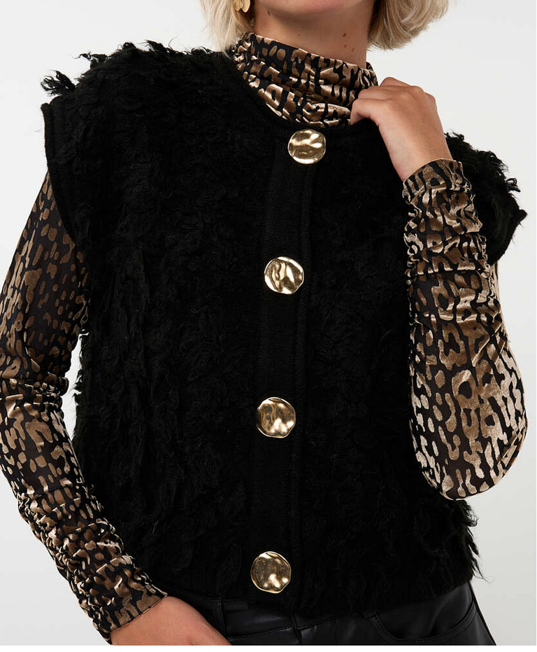 ESQUALO FRINGE CARDIGAN VEST BLACK