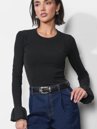 AUDREY RIBBED KNIT BUBBLE CUFF TOP