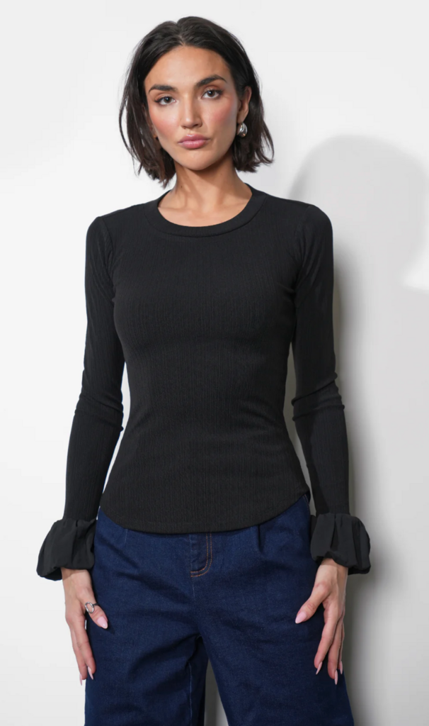 AUDREY RIBBED KNIT BUBBLE CUFF TOP