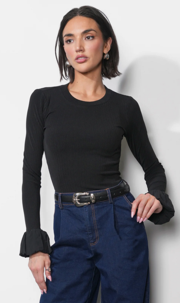 AUDREY RIBBED KNIT BUBBLE CUFF TOP