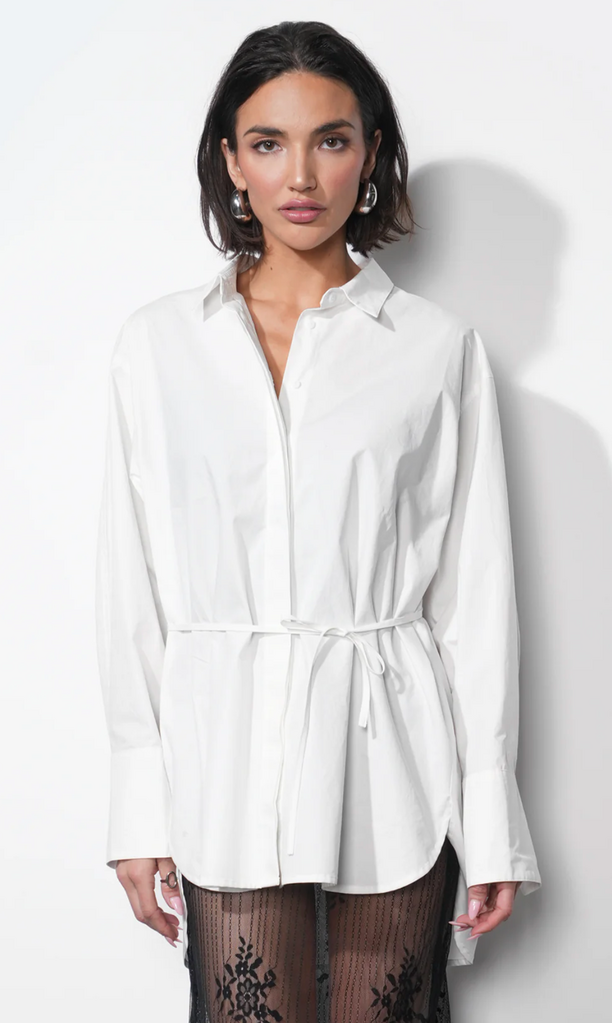 CHARLOTTE LONGLINE OVERSIZED BUTTON UP SHIRT W/ REMOVABLE TIE