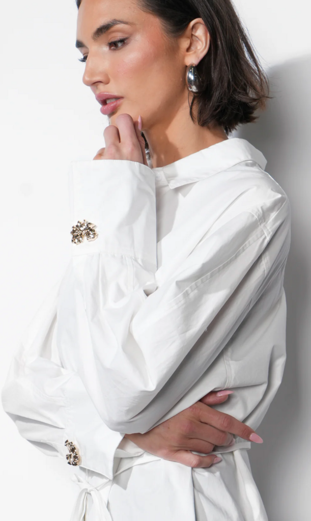 CHARLOTTE LONGLINE OVERSIZED BUTTON UP SHIRT W/ REMOVABLE TIE