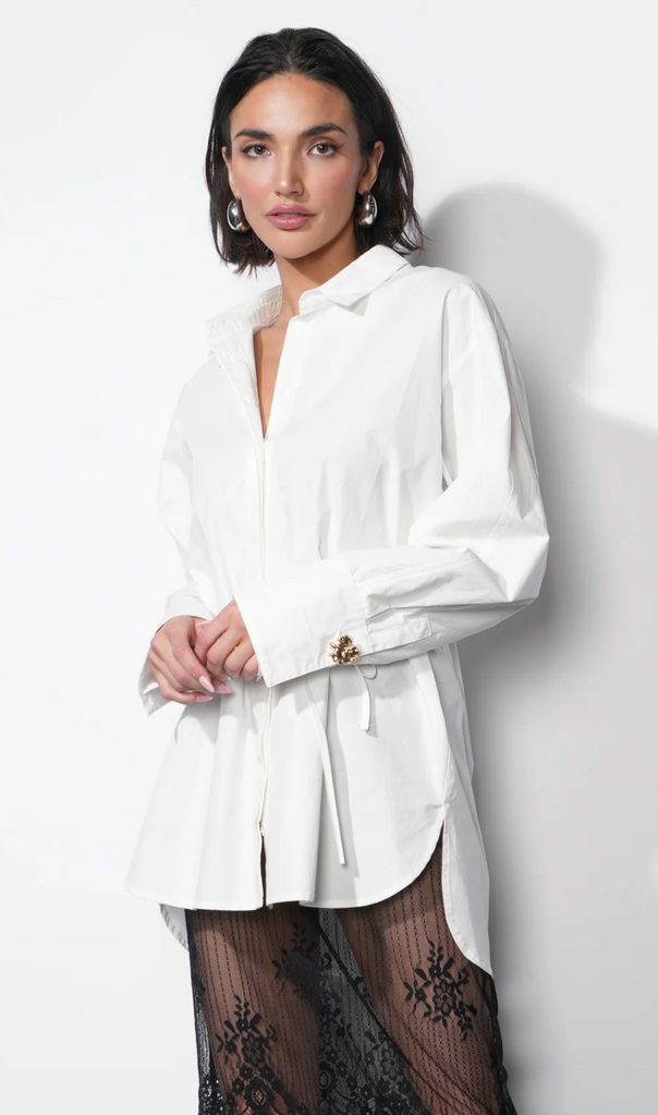 CHARLOTTE LONGLINE OVERSIZED BUTTON UP SHIRT W/ REMOVABLE TIE