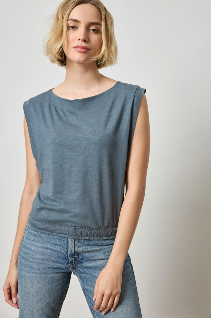 ELASTIC HEM BOATNECK TOP