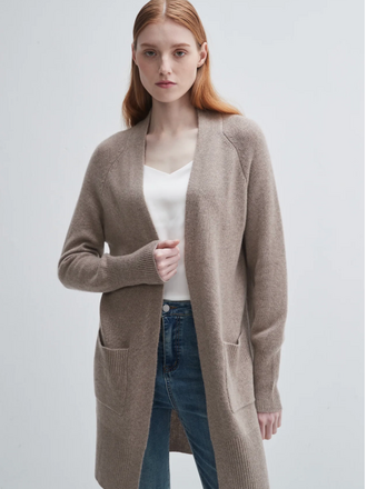 PISSENLIT REVERSIBLE CASHMERE CARDIGAN COAT CAMEL TWEED