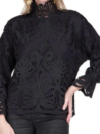 MOCK NECK TOP BLACK LACE