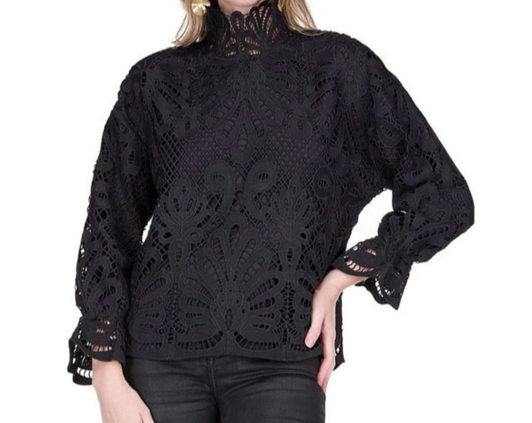 MOCK NECK TOP BLACK LACE
