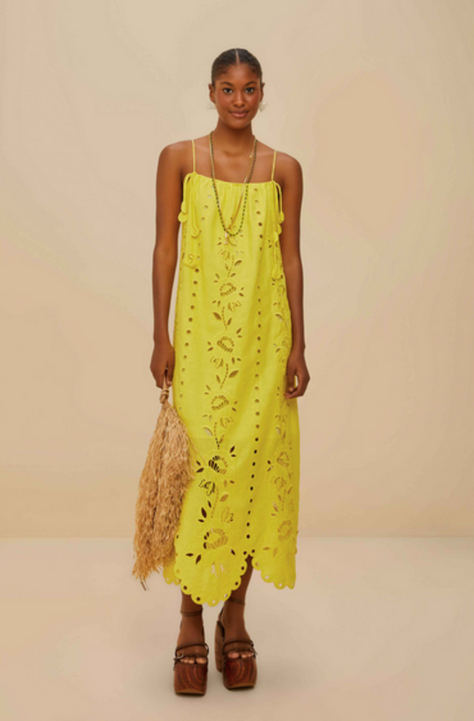 FARM RIO YELLOW RICHELIEU SLEEVELESS MAXI