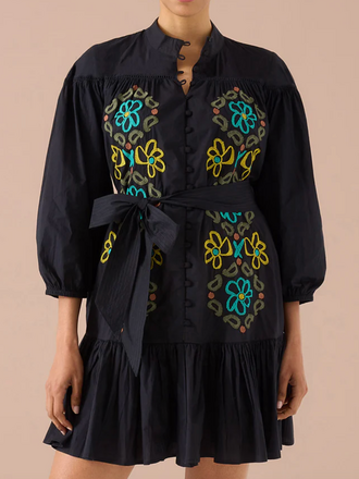 ALIVIA LORI ANNE DRESS BLACK FLORAL EMBROIDERY
