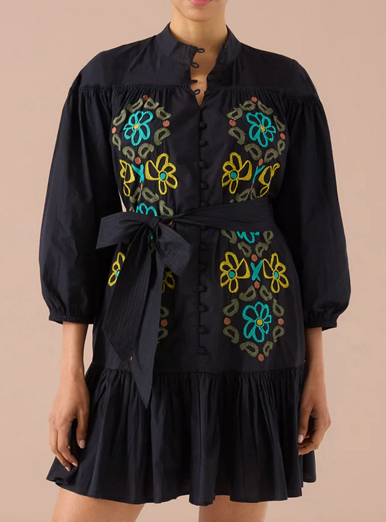 ALIVIA LORI ANNE DRESS BLACK FLORAL EMBROIDERY