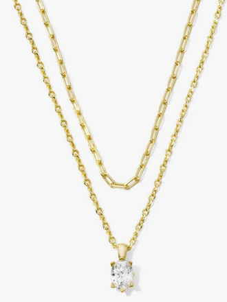 CAILIN MULTI STRAND NECKLACE GOLD WHITE CRYSTAL