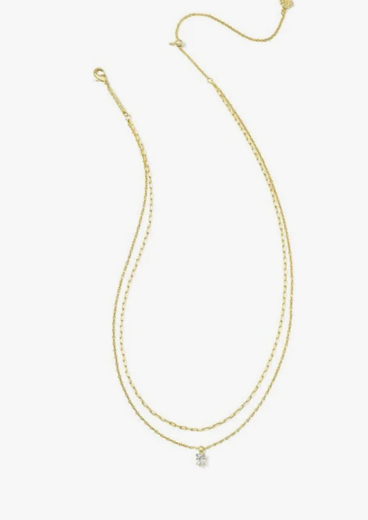 CAILIN MULTI STRAND NECKLACE GOLD WHITE CRYSTAL