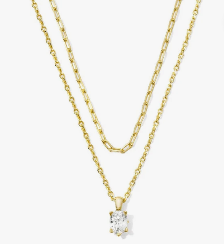 CAILIN MULTI STRAND NECKLACE GOLD WHITE CRYSTAL