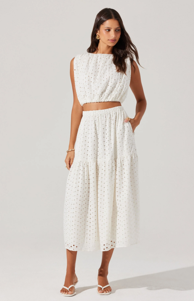 ASTR THE LABEL NALLEY EYELET MIDI SKIRT