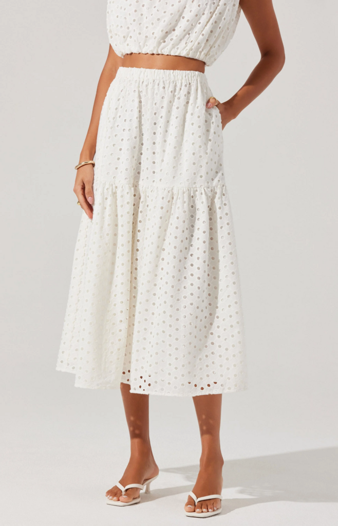 ASTR THE LABEL NALLEY EYELET MIDI SKIRT