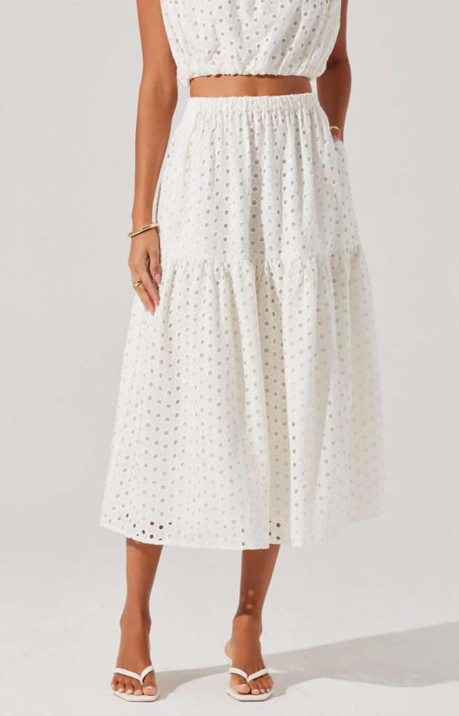 ASTR THE LABEL NALLEY EYELET MIDI SKIRT