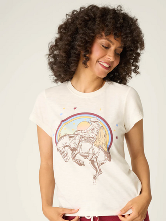 PJ SALVAGE HOLD YOUR HORSES COWGIRL GRAPHIC T-SHIRT