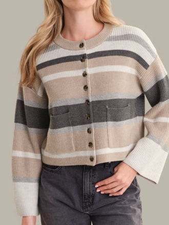 525 AMERICA DANA CREWNECK STRIPE CARDIGAN NEUTRAL STRIPE