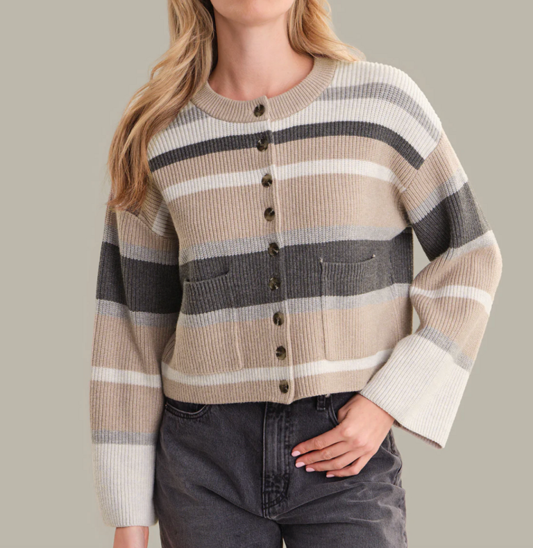 525 AMERICA DANA CREWNECK STRIPE CARDIGAN NEUTRAL STRIPE