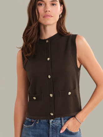 525 AMERICA AVERY METAL BUTTON CREWNECK SWEATER VEST SHAVED CHOCOLATE