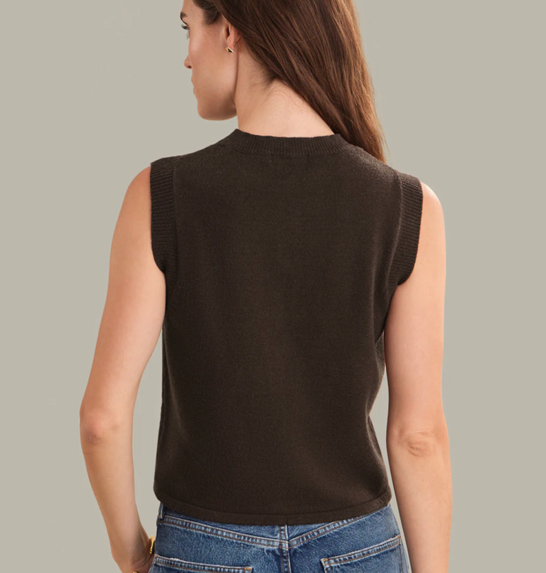 525 AMERICA AVERY METAL BUTTON CREWNECK SWEATER VEST SHAVED CHOCOLATE