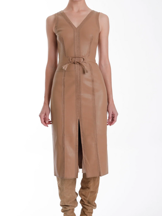 KARINA GRIMALDI MONA VEGAN LEATHER MIDI DRESS