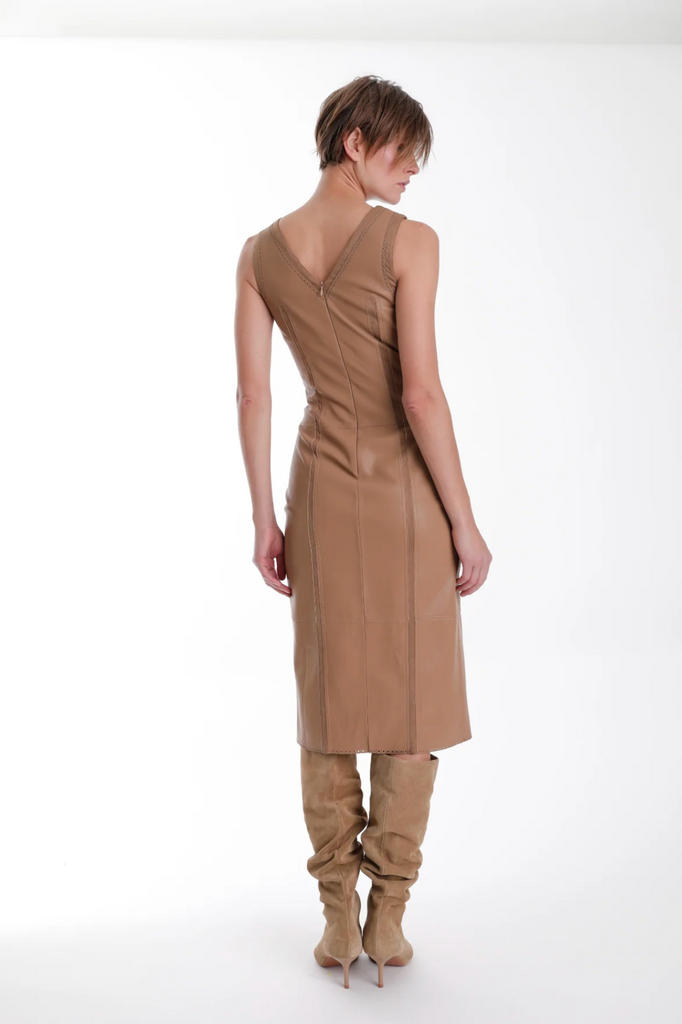 KARINA GRIMALDI MONA VEGAN LEATHER MIDI DRESS
