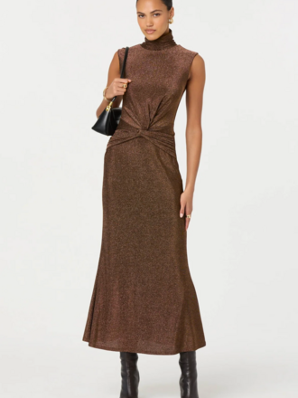 ASTR RIANA METTALIC TWIST FRONT MAXI DRESS