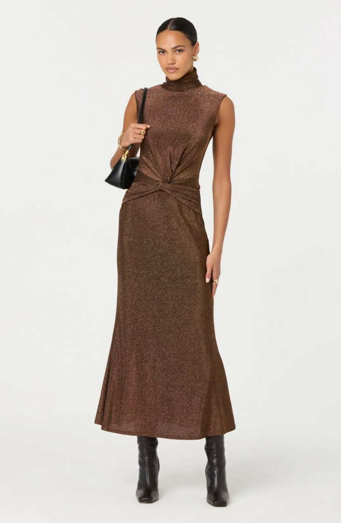 ASTR RIANA METTALIC TWIST FRONT MAXI DRESS