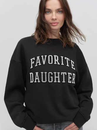 FAVORITE DAUGHTER THE COLLEGIATE EMBROIDERY SWEATSHIRT BLACK/VELVET WHITE